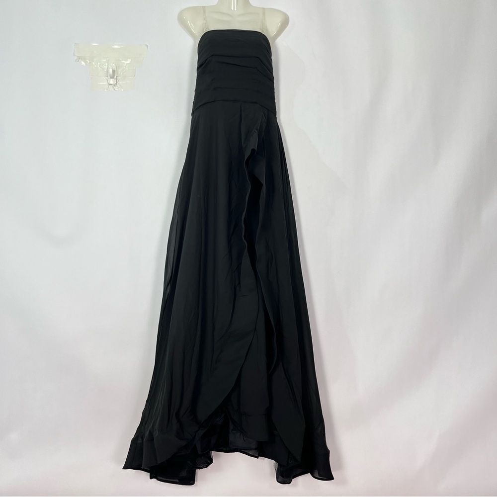 Black Ruffle Asymmetrical Hem Strapless Dress Sz See Measurements - Picture 2 of 5